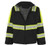 Black sherpa-lined softshell work jacket with reflective trim
