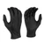 Close-up of the textured fingertips on 7 mil black nitrile gloves, showcasing the puncture resistance and enhanced grip required for evidence handling and search operations