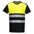 Front view of the Portwest Hi-Vis Cotton Comfort T-Shirt featuring ANSI/ISEA 107 Class 2 compliance and heat-applied segmented reflective tape for maximum flexibility