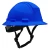 Full brim hard hat with ratchet suspension and adjustable chin strap.