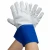 White leather welding gloves with blue safety cuffs for hand and wrist protection