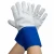 White leather welding gloves with blue safety cuffs for hand and wrist protection