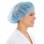 Worker wearing blue disposable bouffant cap for food processing and hygiene control