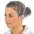 Woman wearing a white disposable mesh hairnet designed to contain long hair in food processing, laboratory, healthcare, and clean manufacturing environments.