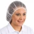 Worker wearing a white disposable mesh hairnet for food processing, laboratory, healthcare, and clean manufacturing environments.