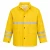 Yellow rain jacket with silver reflective bands, snap-front closure, adjustable cuffs, and front utility pockets for construction and outdoor work.