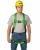 Worker wearing green full-body fall protection harness with yellow hard hat