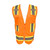 Safety orange surveyor vest with 3M reflective stripes and black zipper closure on a white background