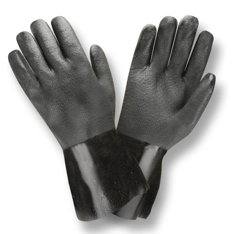 heavy-duty PVC chemical resistant gloves with rough grip and cotton lining
