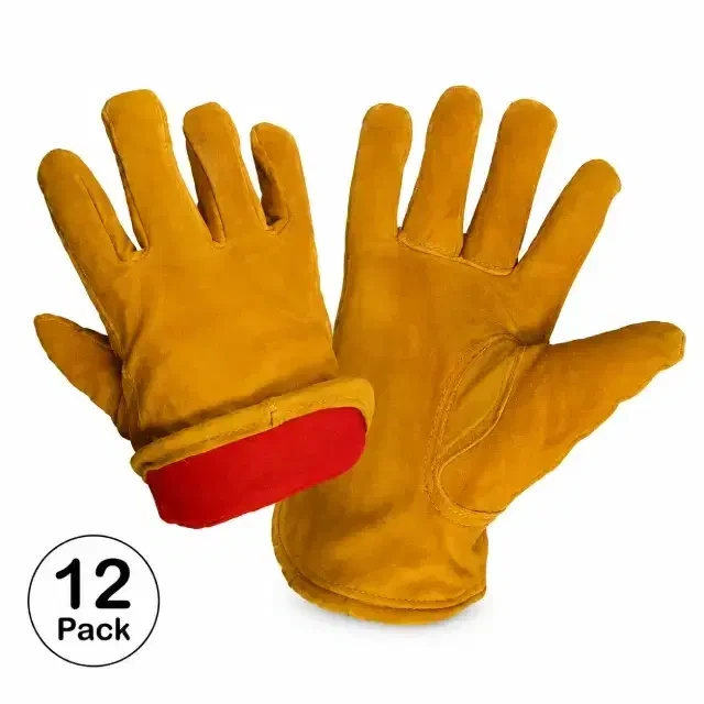 fleece lined leather driver gloves warm insulated work gloves cold weather dozen pack