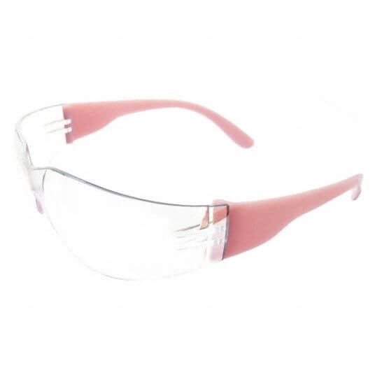 Pink safety glasses with ANSI Z87.1 impact protection