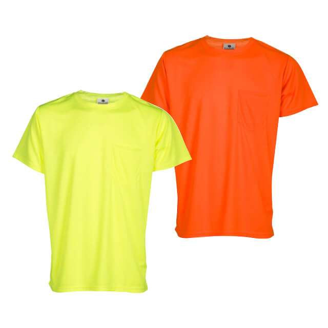 High-visibility safety t-shirt with 35 UPF sun protection for construction
