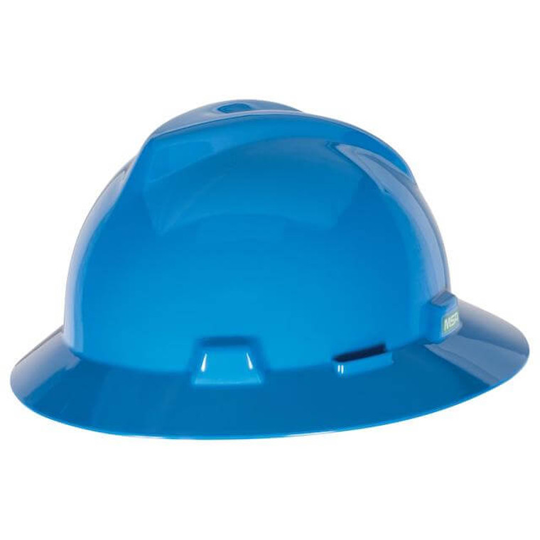 Blue MSA V Gard Full Brim Hard Hat