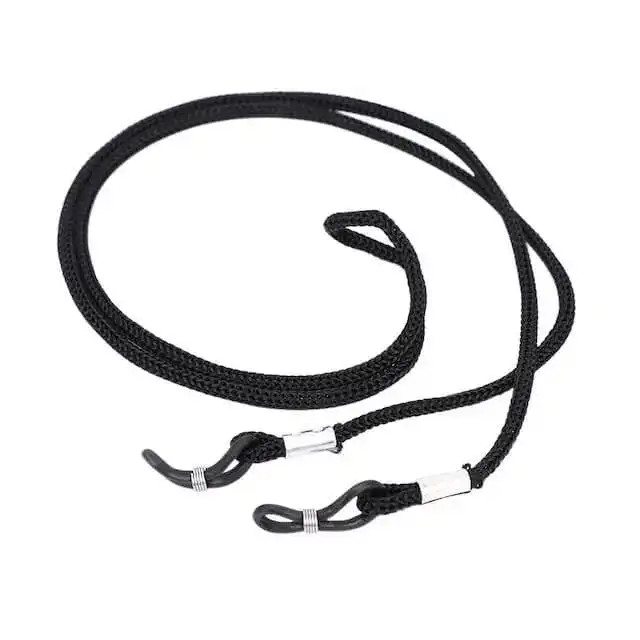 Black nylon eyeglass cord for adjustable universal safety glasses