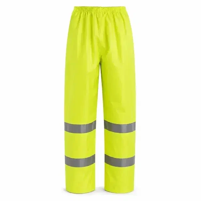ANSI Class E hi-vis rain pants with 3M reflective striping for wet weather work