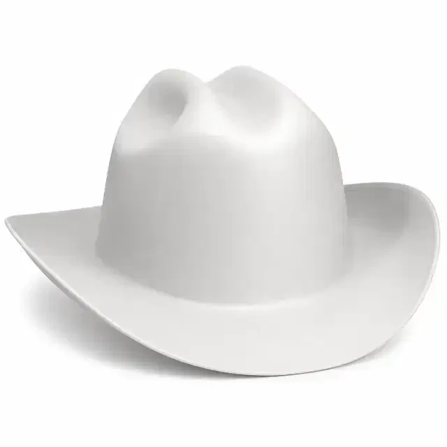 Cowboy style full brim hard hat safety helmet with ANSI Z89.1 Type I Class E certification for industrial head protection