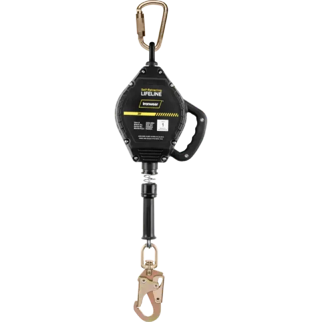 20 ft steel cable SRL with swivel snap hook and self-locking carabiner.