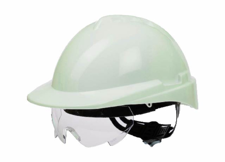 hard hat with eye protection