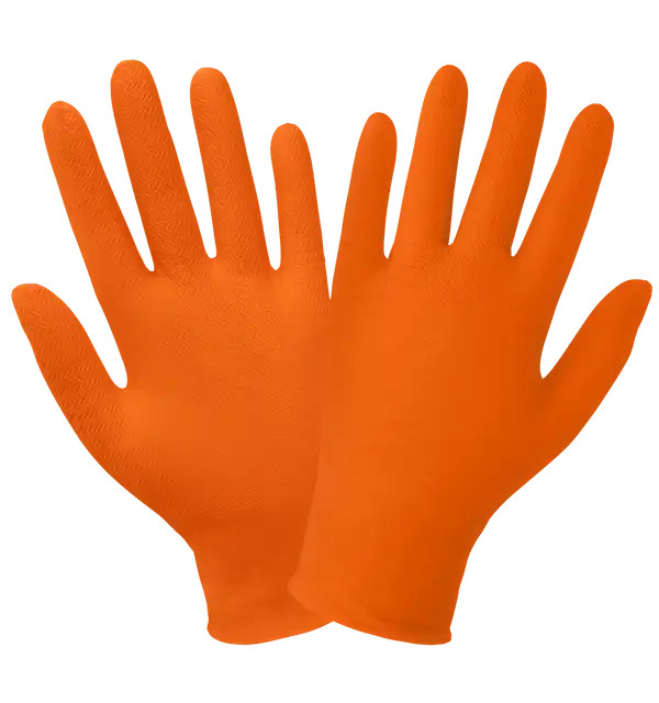 Heavyweight orange nitrile disposable gloves for industrial use