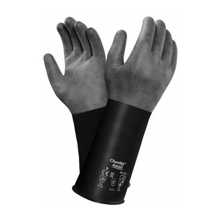 Ansell Size 9 Black ChemTek™ 14" 14 mil Butyl Chemical Resistant Gloves With Rough Finish