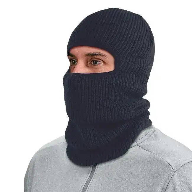 Double-Layer Acrylic Knit Balaclava in black, featuring a one-hole design for extreme cold weather protection and wind resistance