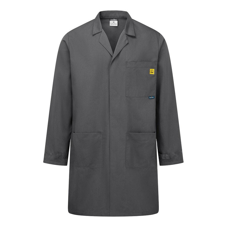 Anti-static ESD lab coat with concealed stud closure