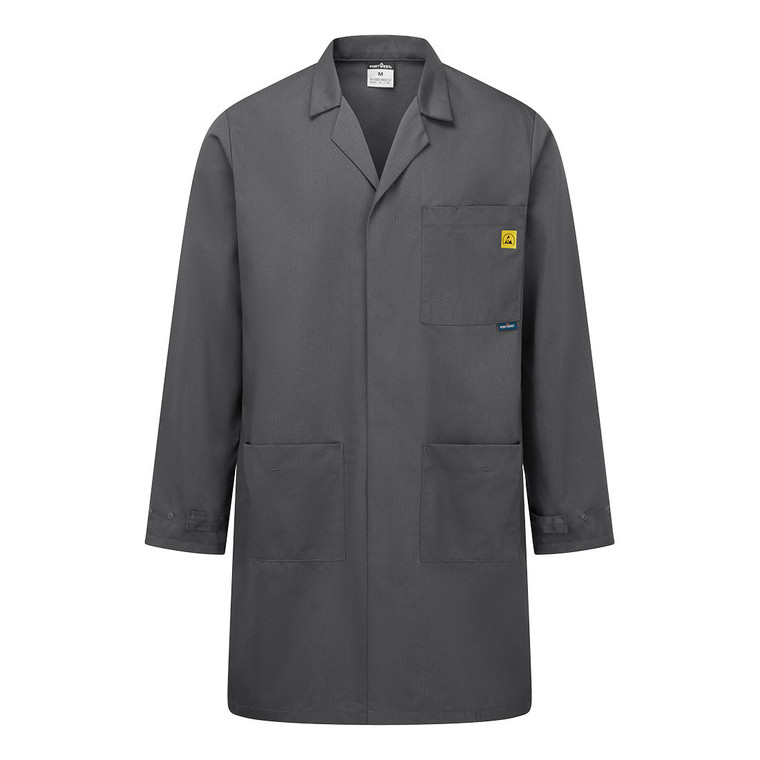 Anti-static ESD lab coat with concealed stud closure