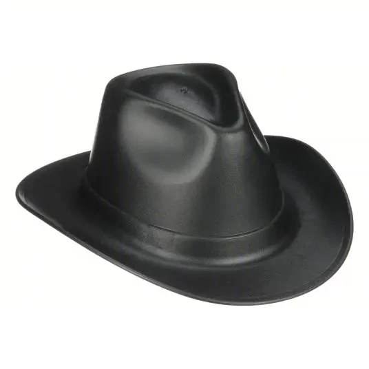 OccuNomix VCB200-06 black cowboy hard hat with extra-wide Western brim and 6-point ratchet suspension, ANSI Type I Class E.