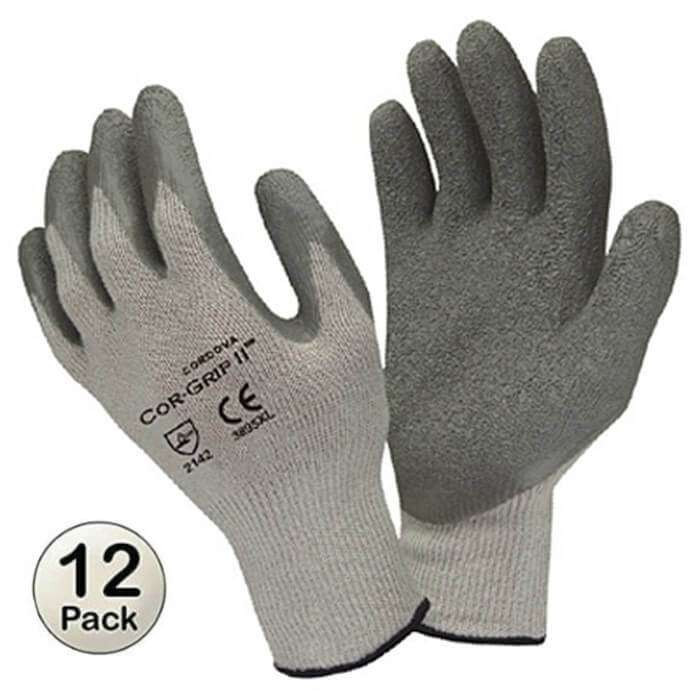 Latex grip work gloves with textured palm for material handling