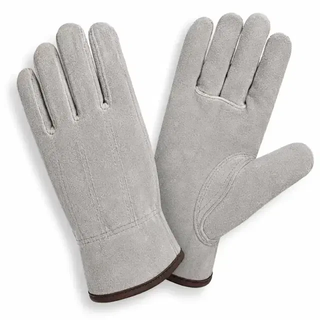 Gray Leather Gloves - Driver Style
