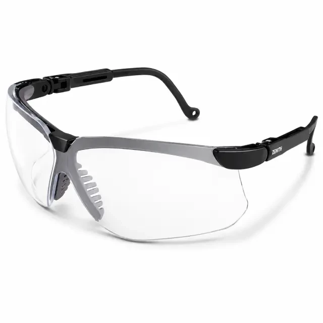 Uvex Genesis clear lens safety glasses with black frame and anti-fog coating