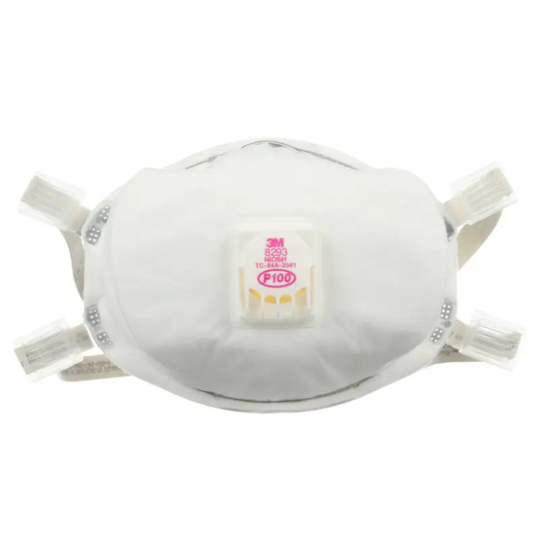 3M 8293 P100 disposable respirator showing the red Cool Flow valve and gray foam face seal