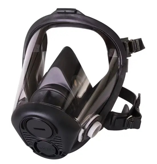 Honeywell North RU6500 full face respirator with blue silicone seal and clear panoramic lens