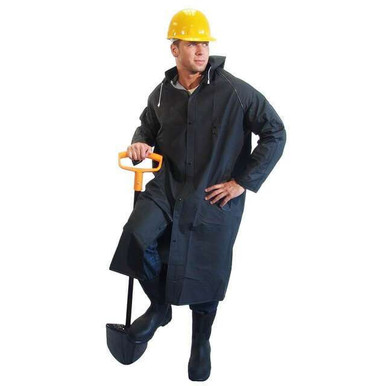 Black PVC Rain Coat | Riding Style with Hood & Leg Snaps