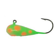 POLKA DOT JIG 570 FLORESCENT GREEN BASE/ ORANGE DOTS 1/4OZ (4 IN PKG)