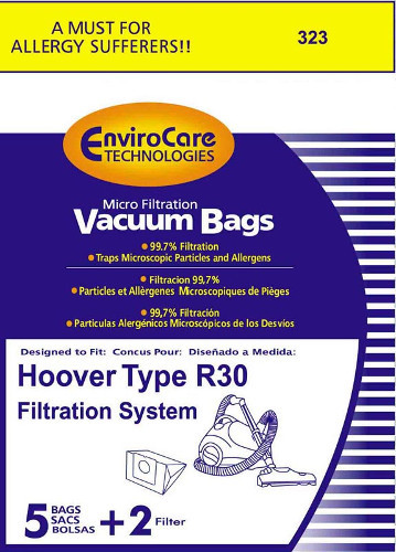 Hoover R30 Bags (pack of 5) & 2 Filters HEPA Allergy Filtration