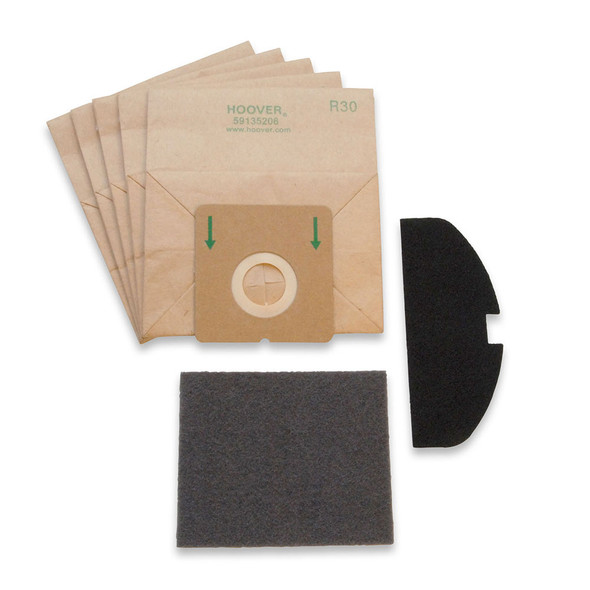 Hoover R30 Bags (pack of 5) & 2 Filters HEPA Allergy Filtration 40-2425-01