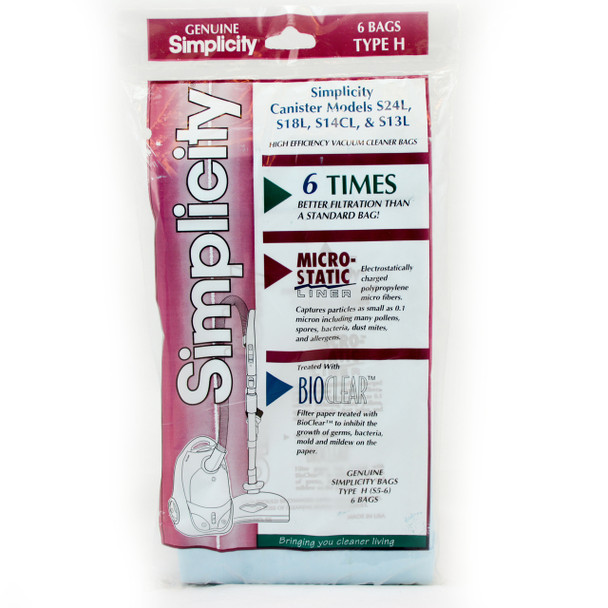 Simplicity Healthy Home Biotreated Filtration Genuine H Bags (pack of 6) S5-6