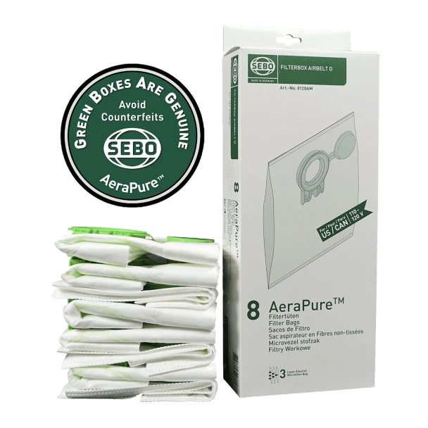 SEBO AIRBELT D Filter Bag Box (8 Pack) 8120AM