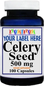 Private Label Celery Seed 500mg 100caps or 200caps Private Label 12,100,500 Bottle Price