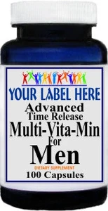 Private Label Advanced Multi-Vita-Min Time Release for Men 100caps or 200caps Private Label 12,100,500 Bottle Price