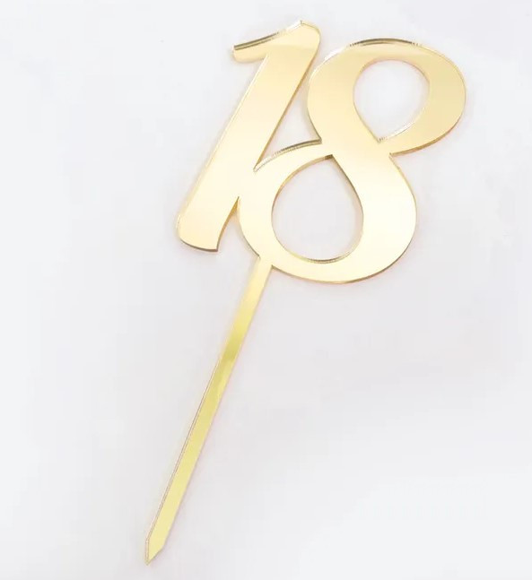 Cake Topper - Number 18 Gold Mirror Acrylic - Bake and Deco Warehouse