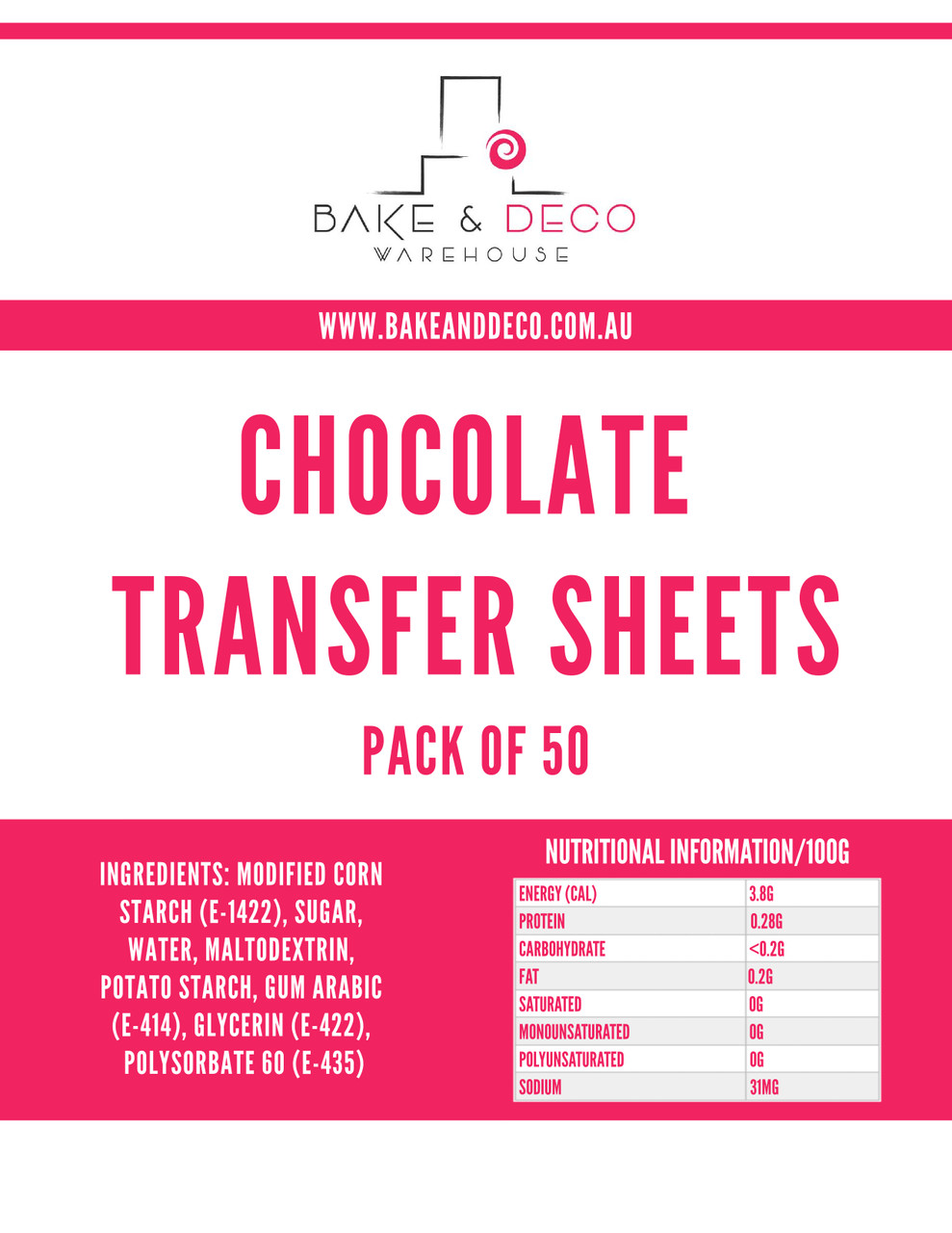 50 Unprinted Blank Chocolate Transfer Sheets