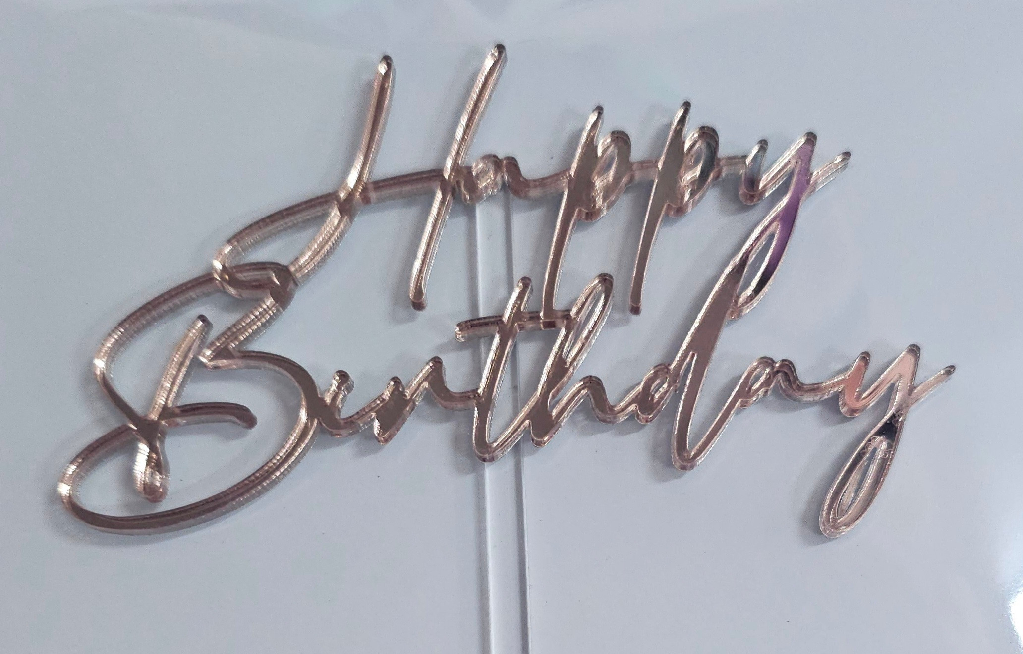 Cake Topper- Happy Birthday - Rose Gold Mirror - Bake and Deco Warehouse