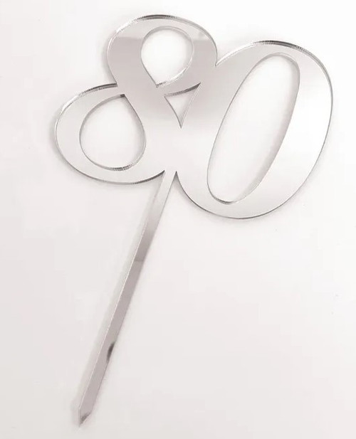 Cake Topper - Number 80  Silver  Mirror Acrylic