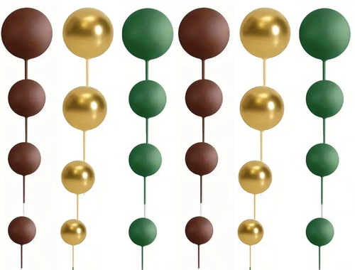 Gold, Green & Chocolate Brown Cake Topper Balls - 9pc