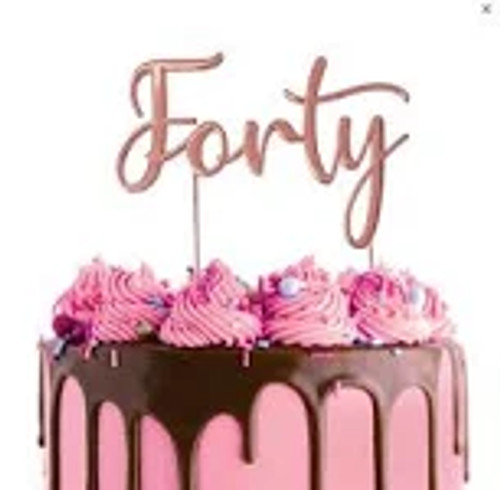 Metal Cake Topper - ( Cursive ) Forty -Rose Gold Metal Cake Topper - ( Cursive ) Forty -Rose Gold