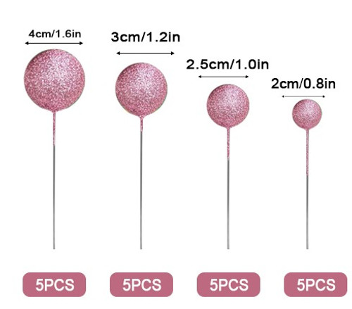 Hot Pink Glitter Cake Ball Toppers -20Pcs Hot Pink Glitter Cake Ball Toppers -20Pcs
