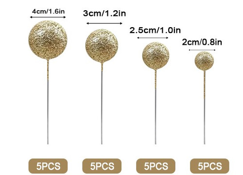 Gold Glitter Cake Topper Balls- 20pc Gold Glitter Cake Topper Balls- 20pc