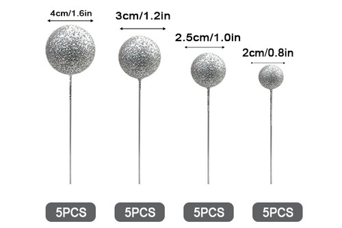 Silver Glitter Cake Topper Balls-20pc Silver Glitter Cake Topper Balls-20pc
